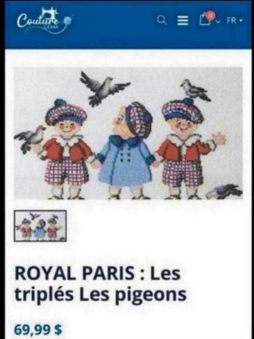 BORDUURPAKKET ROYAL PARIS LES TRIPLES, Hobby en Vrije tijd, Borduren en Borduurmachines, Nieuw, Borduurpakket, Handborduren, Verzenden