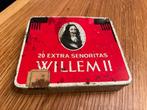 20 Extra Senoritas Willem II tabaksblik / sigarenblik Valken, Ophalen of Verzenden, Gebruikt, Tabaksdoos of Verpakking