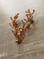 Goudkleurige broche metaal hert met gewei, Ophalen of Verzenden, Zo goed als nieuw, Goud, Overige materialen