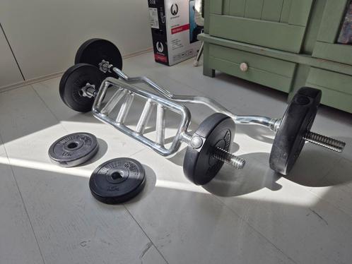 Ez curl bar + triceps bar + gewichten, Sport en Fitness, Fitnessmaterialen, Zo goed als nieuw, Ophalen