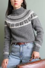 Vintage Ijslandse mohair trui in warm grijs motief S, Verzenden, Zo goed als nieuw, Vintage, Maat 36 (S)