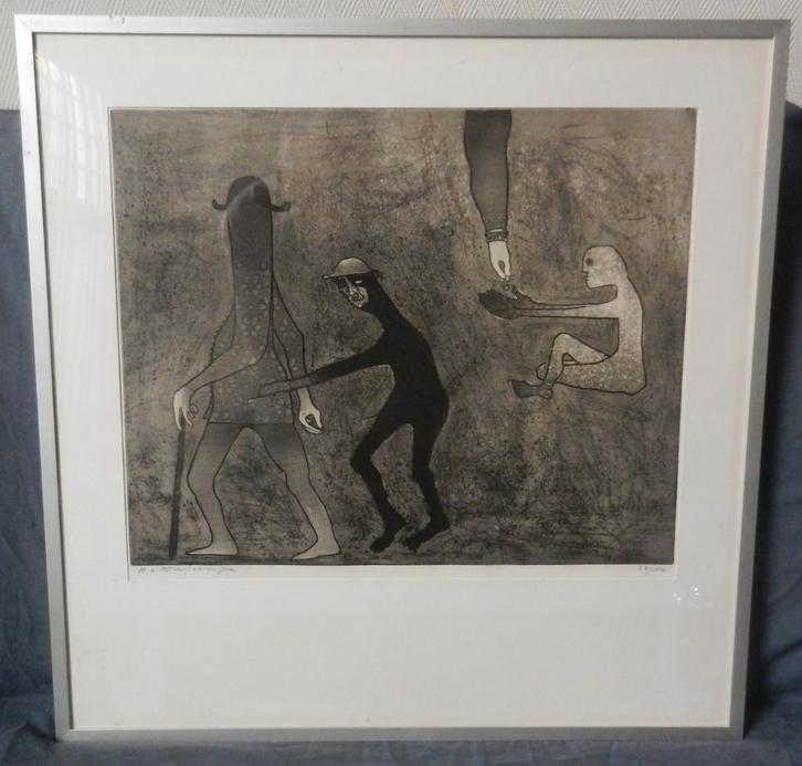 Aquatint / ets Zakkenroller en Bedelaar Harry van Kruiningen, Antiek en Kunst, Kunst | Etsen en Gravures, Ophalen of Verzenden