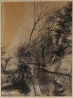 Johan Dijkstra(1896)Gewassen Tekening "Wilgen aan sloot" Ges