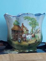 Vintage Bloempot/Vaas met Landelijk Tafereel, Huis en Inrichting, Ophalen, Gebruikt, Overige kleuren, Aardewerk of Porselein
