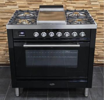 Luxe Fornuis Boretti 90cm hoogglans zwart + rvs 300 oven beschikbaar voor biedingen