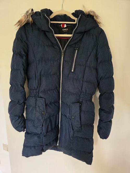 Gewatteerde lange winterjas - maat S / 36 - merk Only, Kleding | Dames, Jassen | Winter, Gedragen, Maat 36 (S), Blauw, Ophalen of Verzenden