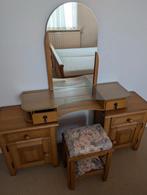 Vintage houten Kaptafel met Kruk, Ophalen, Gebruikt, 100 tot 150 cm, 100 tot 150 cm