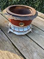 Antiek emaille 4-pits petroleumstelletje met ketel, Ophalen of Verzenden