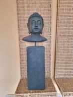 Prachtig houten boedha portret  beeld op standaard, Ophalen of Verzenden