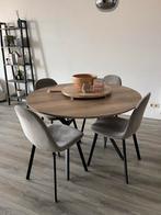 Ronde eettafel 'Nola' Eikenlook + stoelen, Ophalen, Kunststof, Gebruikt, 100 tot 150 cm