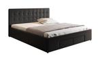 Zwart leren bed 180x200 met 4 lades, Huis en Inrichting, Slaapkamer | Bedden, Ophalen, Overige materialen, Gebruikt, Zwart