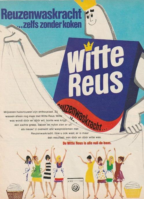 Retro reclame 1968 Witte Reus wasmiddel zelfs zonder koken, Verzamelen, Retro, Overige typen, Verzenden