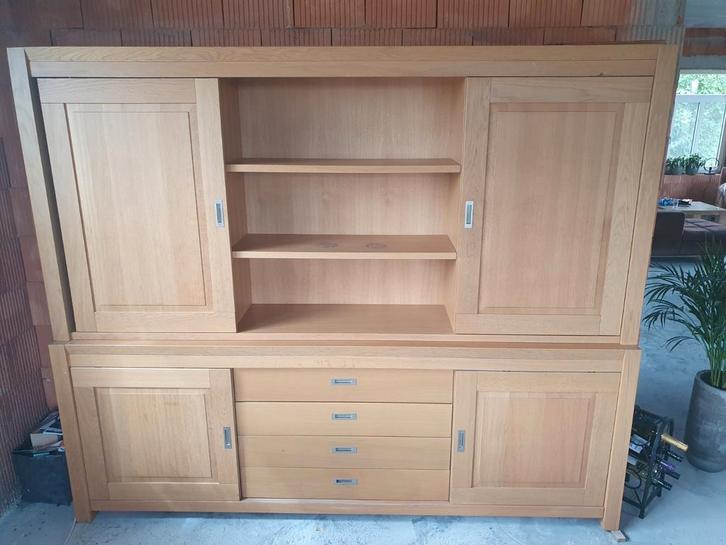 Eiken Buffetkast met Schuifdeuren en Lades, Huis en Inrichting, Kasten | Buffetkasten, Gebruikt, 150 tot 200 cm, 150 tot 200 cm