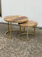 Opruiming 2 delig salontafelset bijzettafel mango beschadigd, Minder dan 45 cm, Minder dan 55 cm, Rond, Ophalen of Verzenden