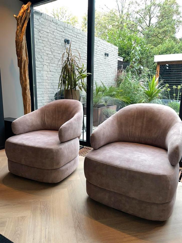 2 x draaifauteuil rihanna zitmaxx taupe velvet ZGAN, Huis en Inrichting, Fauteuils, Zo goed als nieuw, Stof, 50 tot 75 cm, 75 tot 100 cm