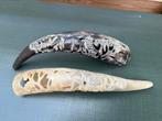 Koeienhoorn met olifant snijwerk p/st, Ophalen of Verzenden