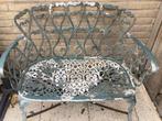 Groen bistro tuinbank 92 breed 40 diep moet geverfd worden, Tuin en Terras, Tuinbanken, Ophalen of Verzenden, Gebruikt, Metaal