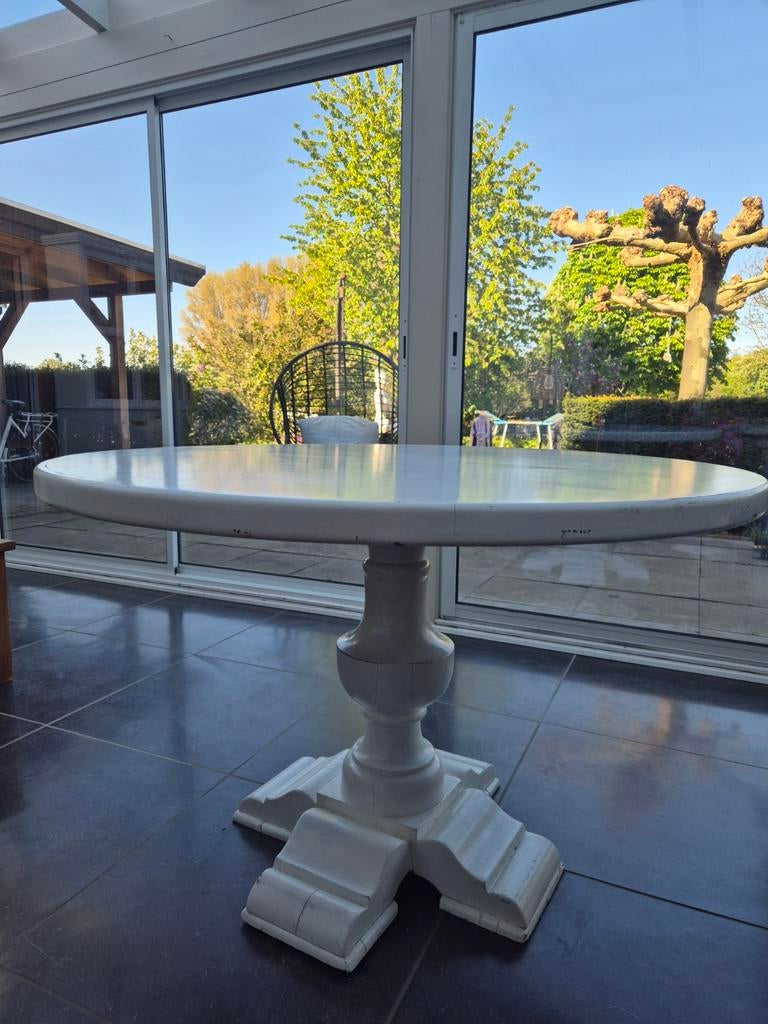 Brocante witte ronde eettafel - Ø 120 cm, Huis en Inrichting, Tafels | Eettafels, Gebruikt, 100 tot 150 cm, 100 tot 150 cm, Vier personen