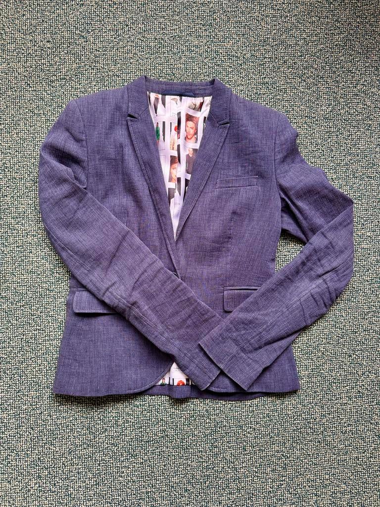 Hans Ubbink Damesblazer Maat 38 met Unieke Voering, Ophalen of Verzenden, Zo goed als nieuw, Maat 38/40 (M), Blauw