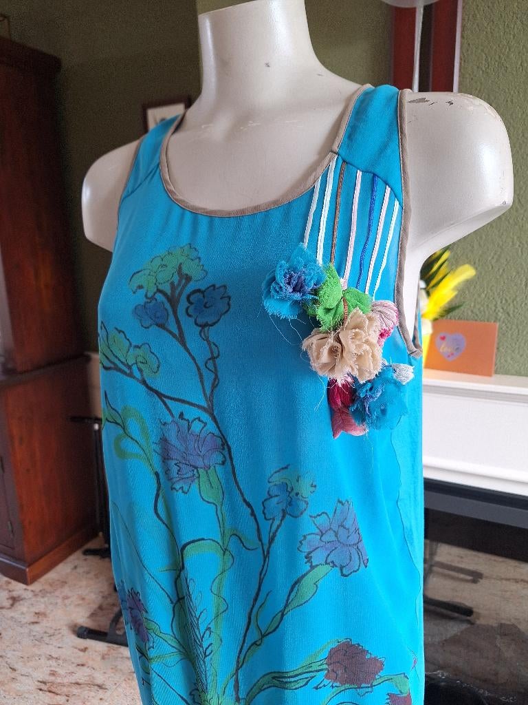 Twin-Set jurk tuniek blauw mt L met pom pommetjes, Twinset, Maat 42/44 (L), Gedragen, Boven de knie
