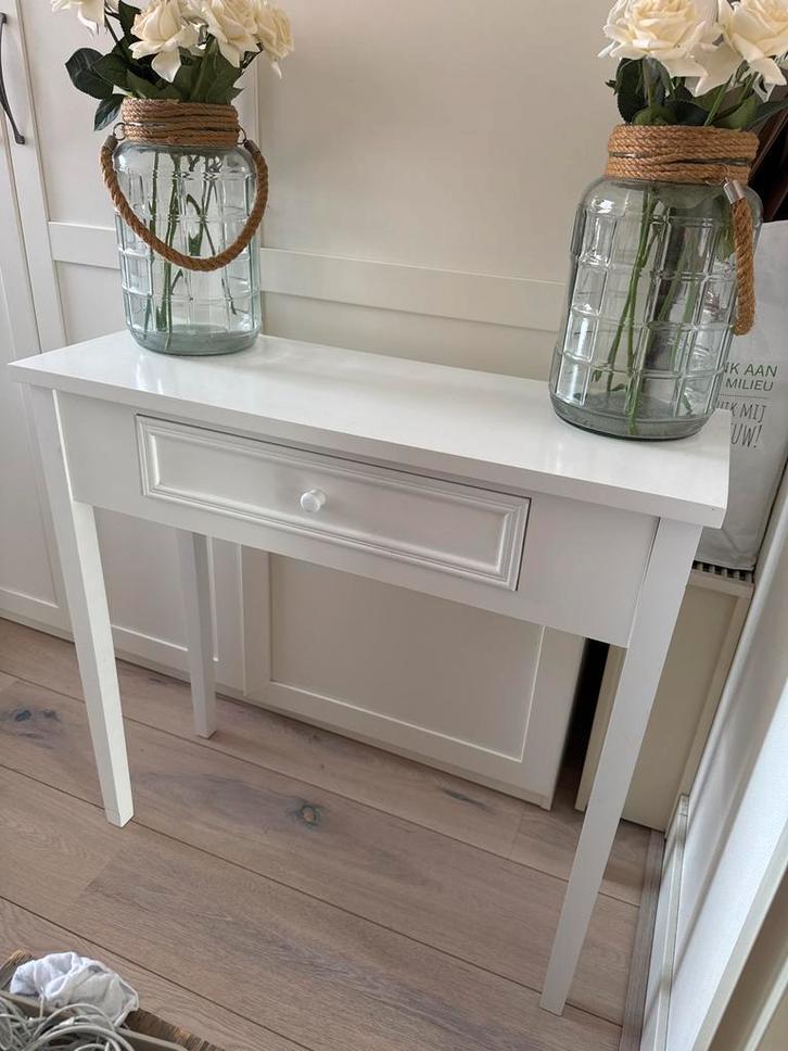 Witte sidetable 80x30 cm met lade, Huis en Inrichting, Tafels | Sidetables, Gebruikt, 25 tot 50 cm, 50 tot 100 cm, Rechthoekig