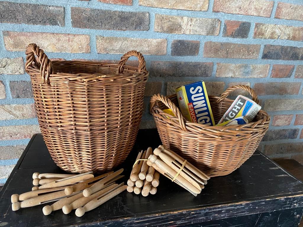 Brocante oude rieten mandjes/wasknijpers/Sunlight zeep, Ophalen of Verzenden