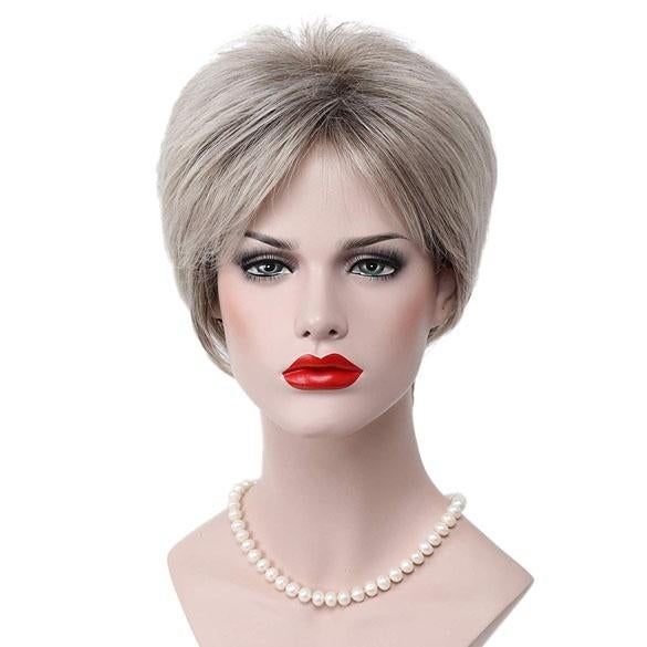 Moderne pruik kort haar in laagjes grijsmix kleur 48T, Verzenden, Nieuw, Pruik of Haarverlenging