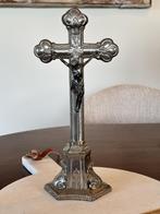 Vintage Staand Kruisbeeld Zilverkleurig Jezus Christus, Ophalen of Verzenden