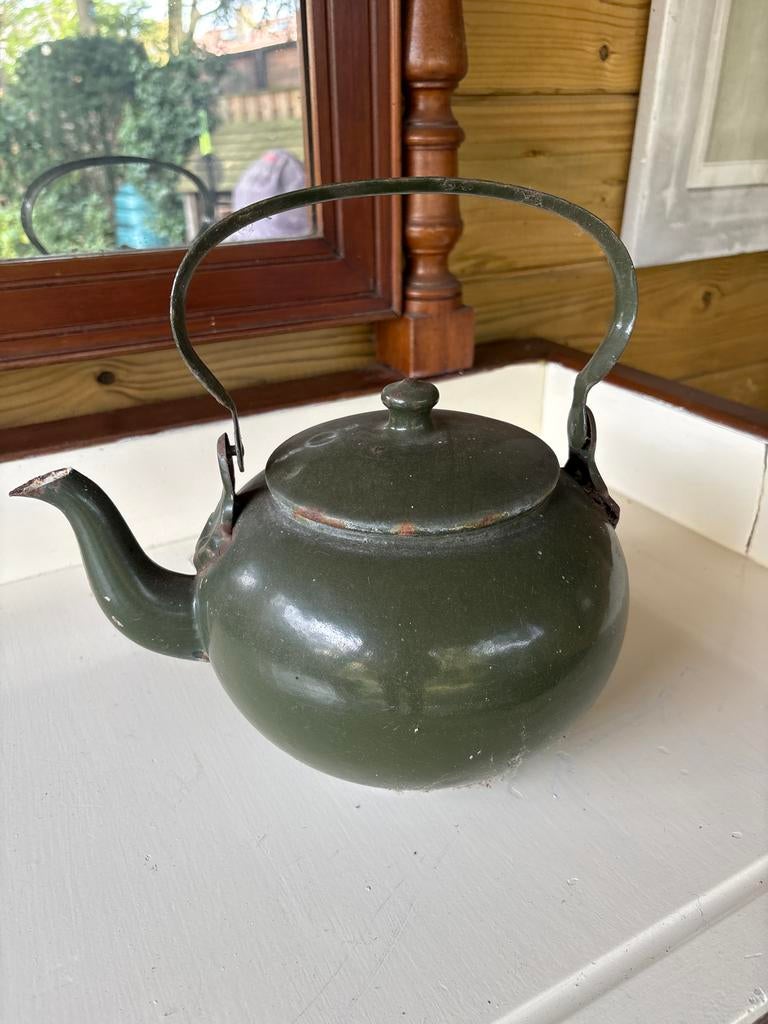 Vintage Emaille Theepot - Groen, Antiek en Kunst, Antiek | Emaille, Ophalen