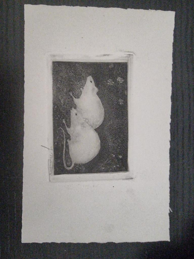 Jan Mankes ets met 2 muizen, Antiek en Kunst, Kunst | Etsen en Gravures, Ophalen of Verzenden
