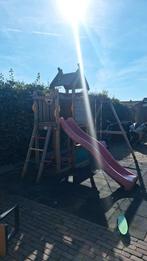 Houten speelhuis met glijbaan en schommel, Ophalen of Verzenden, Gebruikt, Hout