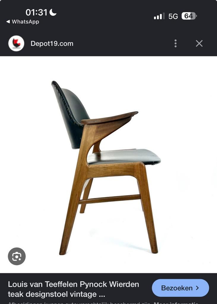 Set van 2 beige vintage stoelen louis van teeffelen, Huis en Inrichting, Stoelen, Overige materialen, Gebruikt, Twee, Wit