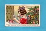 Oude kerstkaart M545 - Meisje aan kaptafeltje bij kerstboom, Ophalen of Verzenden, Voor 1920, Gelopen, Feest(dag)