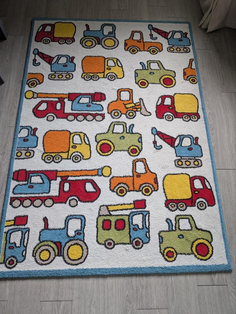 Mooi kinder vloerkleed met voertuigen - Esprit, Ophalen, Gebruikt, Wit, 100 tot 150 cm