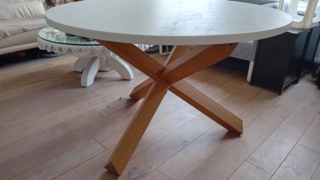 Eethoektafel rond . MDF  blad., Huis en Inrichting, Tafels | Eettafels, Ophalen, Rond, Vier personen, 100 tot 150 cm