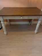 Mooie brocante houten eettafel met lade. hout / wit 130x 80., Ophalen, Gebruikt, 100 tot 150 cm, 50 tot 100 cm