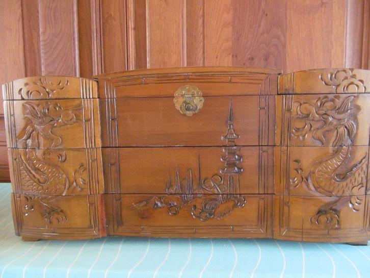 Antieke  Chinees houtsnijwerk sieraden doos., Antiek en Kunst, Antiek | Woonaccessoires, Ophalen