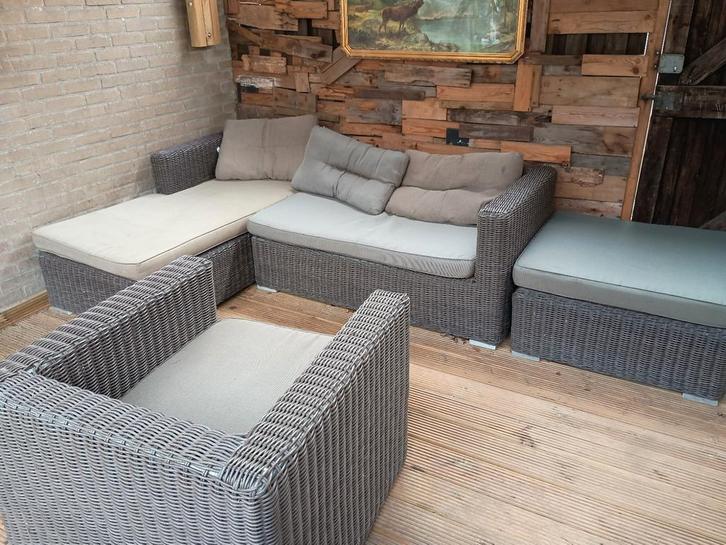 Nette Loungeset (6 persoons) met kussens, Tuin en Terras, Tuinsets en Loungesets, Gebruikt, Loungeset, Wicker, 6 zitplaatsen, Bank