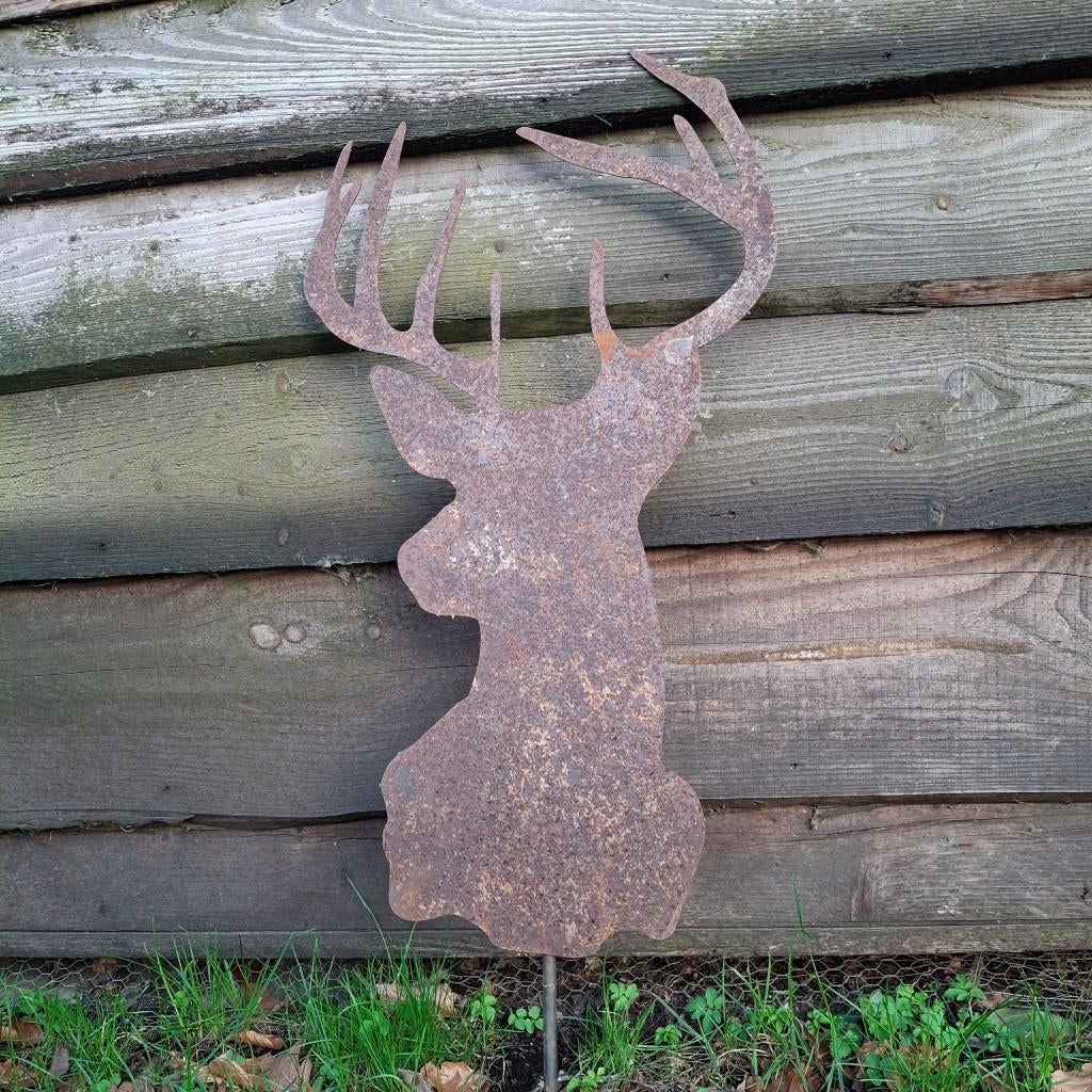 Hertenkop van roestig plaatstaal, Ophalen of Verzenden, Zo goed als nieuw