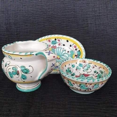 Kavel van 3 Italiaanse keramische servies groene haan, Keramiek, Overige typen, Ophalen of Verzenden, Zo goed als nieuw