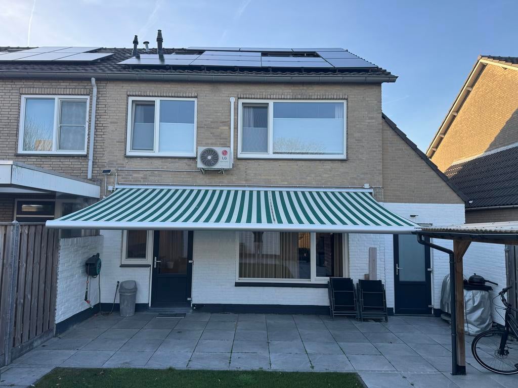 Knikarm zonnescherm  5,60 bij 3 meter, Tuin en Terras, Zonneschermen, Ophalen, Gebruikt, 450 cm of meer, Elektrisch