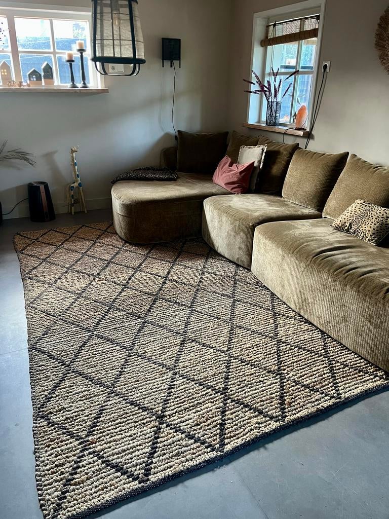 Serena jute vloerkleed met ruitpatroon, Huis en Inrichting, Stoffering | Tapijten en Kleden, Ophalen, Beige, 150 tot 200 cm, 200 cm of meer