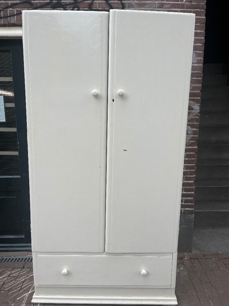 vintage kledingkast, gebroken wit, Huis en Inrichting, Kasten | Kledingkasten, Gebruikt, 50 tot 100 cm, Vintage 1960, 150 tot 200 cm
