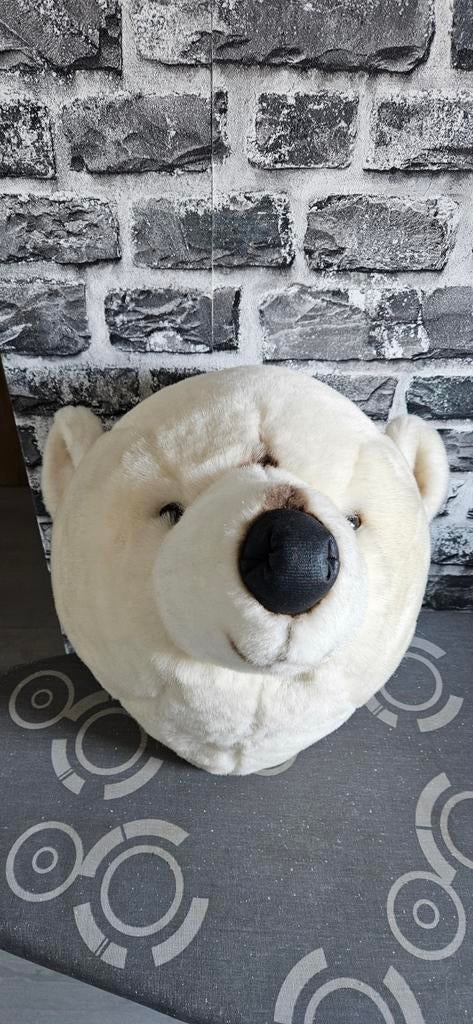 Muurdecoratie ijsbeer dierenhoofd ijs beer pluche, Ophalen of Verzenden, Wanddecoratie