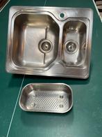 Dubbele RVS wasbak, Gebruikt, Minder dan 25 cm, Minder dan 100 cm, Grijs