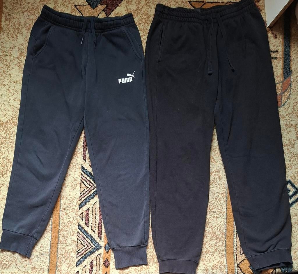 2x Joggingbroek M (Puma + H&M) Zwart & Donkerblauw, Kleding | Heren, Broeken en Pantalons, Puma, Maat 48/50 (M), Zwart, Ophalen of Verzenden