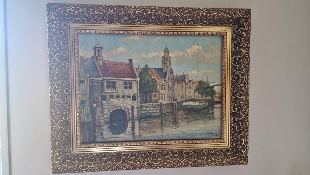 Olieverfschilderij Delfshaven Zakdragershuisje Gesigneerd, Ophalen of Verzenden