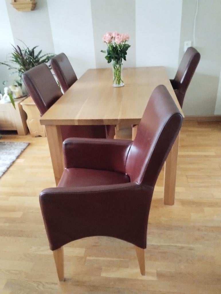 Eettafel met stoelen, Huis en Inrichting, Tafels | Eettafels, Ophalen, Gebruikt, Eikenhout, 50 tot 100 cm