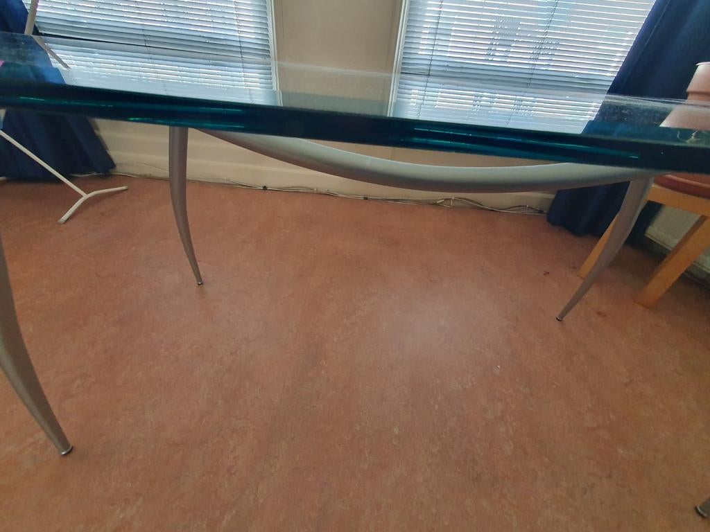 Glazen disign tafel, Zo goed als nieuw, Rechthoekig, 50 tot 100 cm, Ophalen of Verzenden