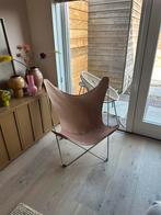 Vlinderstoel echt leer in goede conditie, Huis en Inrichting, Fauteuils, Ophalen, Gebruikt, Leer, 75 tot 100 cm